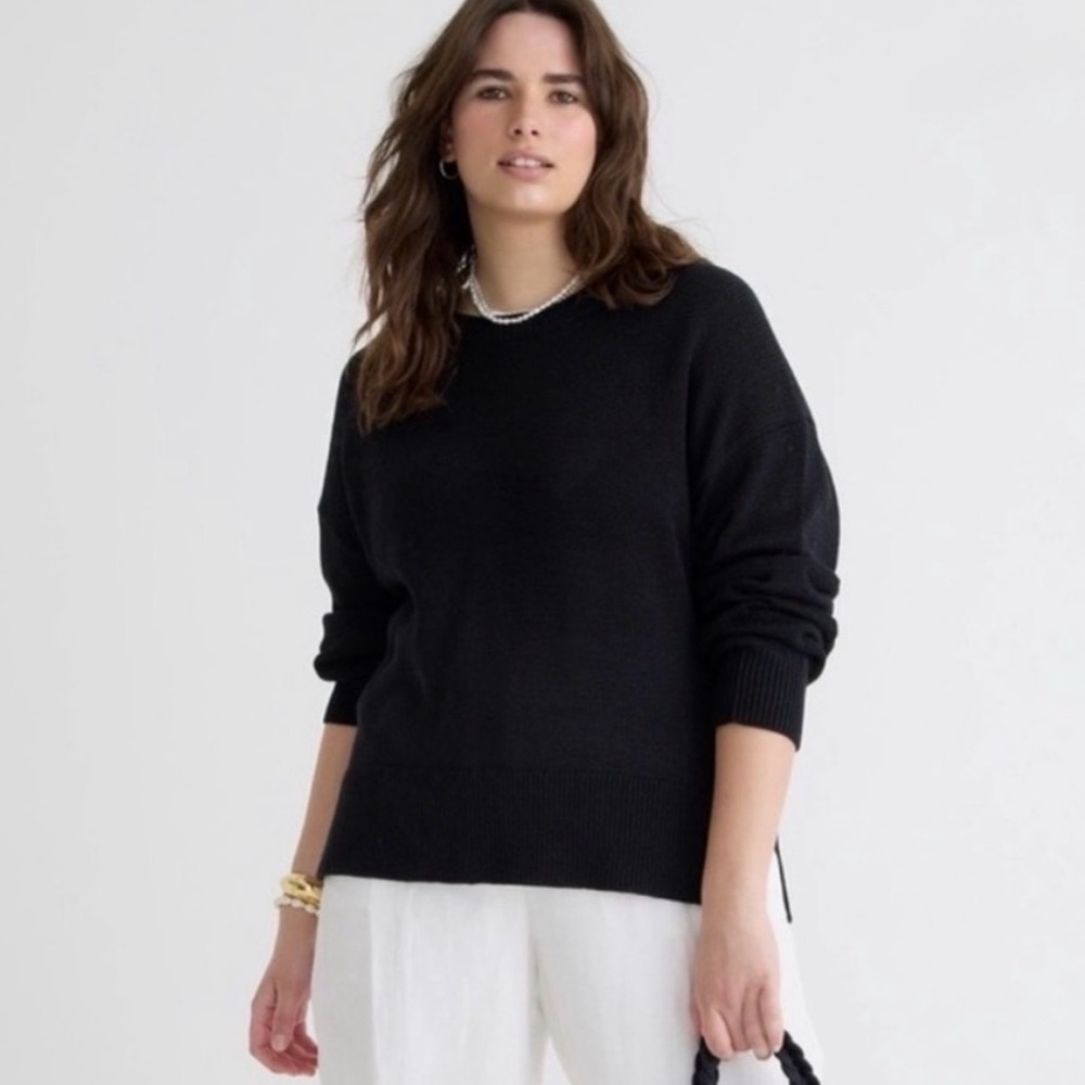 J. Crew Black Relaxed Cotton-Linen Blend Beach Sweater, Size L